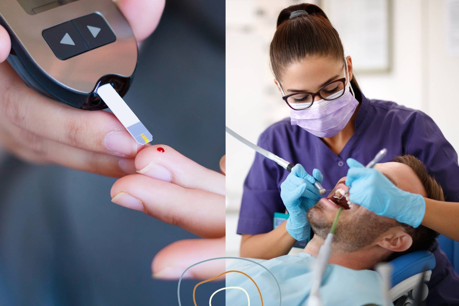 Blood sugar test and dental examination showing the link between diabetes and oral health problems